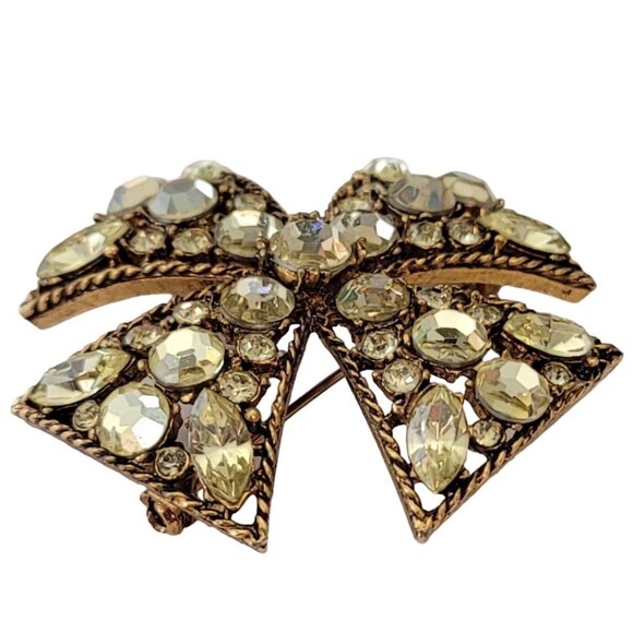 Gold Tone Jonquil Rhinestone Vintage Maltese Cross Brooch Pin E734 - Picture 6 of 10